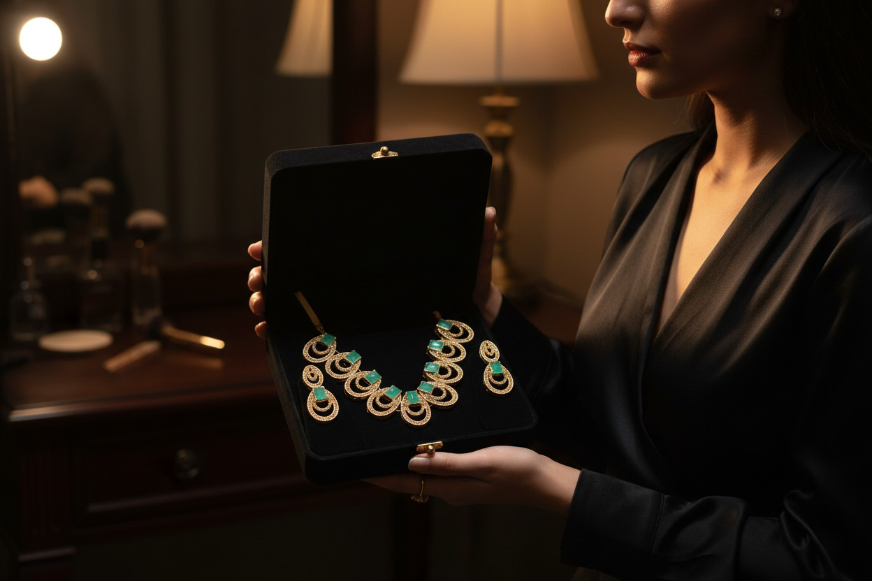 Gold with Green Gemstone Jewelery Set