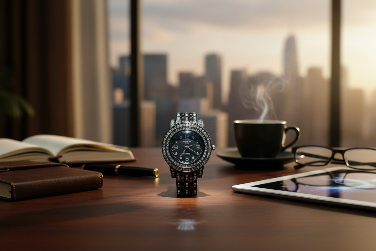 Jet Black Gemstone Watch